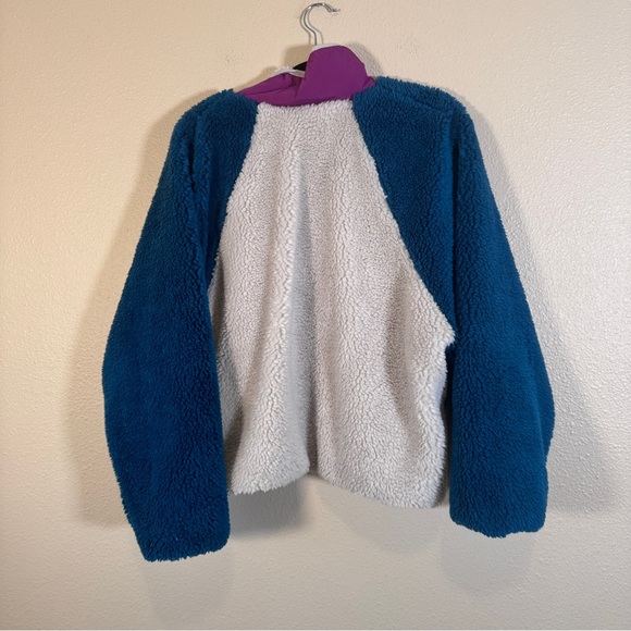 Stoic Teal Cream Colorblock High Pile Fleece Jacket Womens L Gorpcore Cozycore - Picture 4 of 11